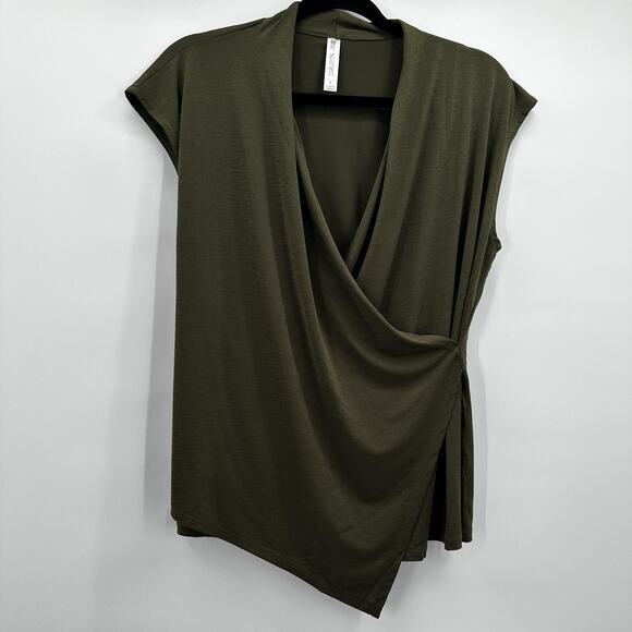 Dear Scarlett Surplice Top Womens Large Olive Green Asymmetric Wrap Tunic Shirt - Picture 1 of 10